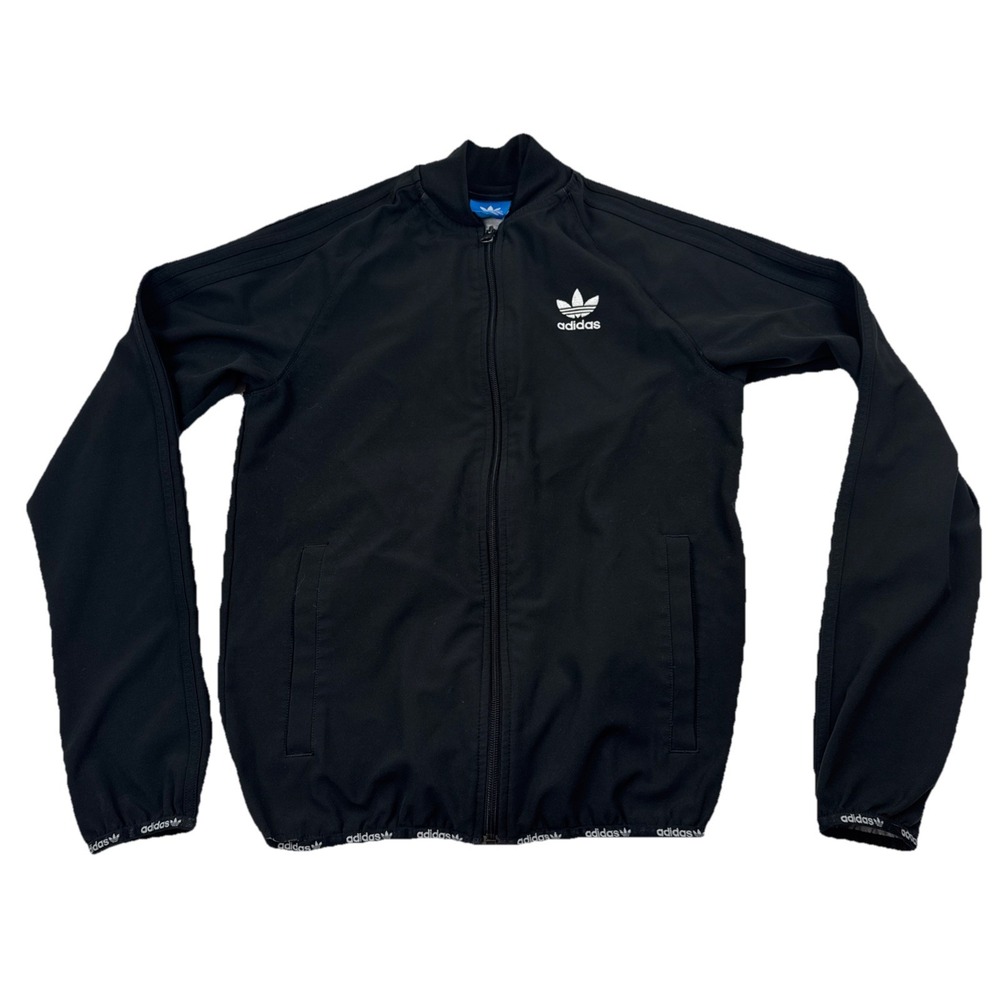 Adidas Originals Track Jacket Womens S Black Full Zip Trefoil Logo 3-Stripe